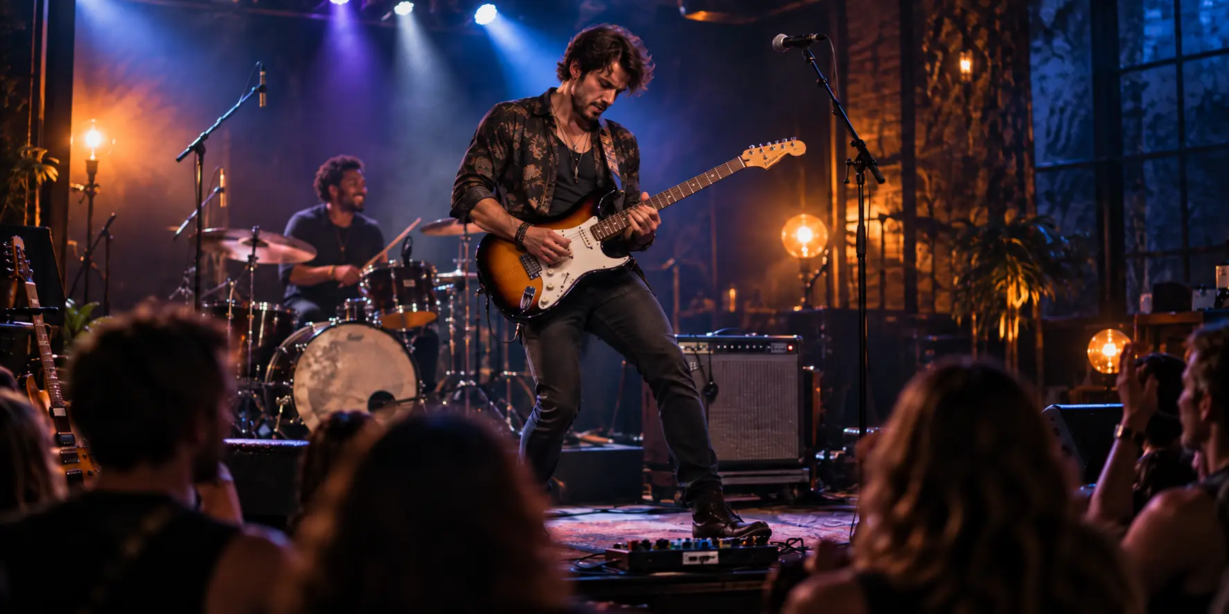 Electric guitarist performing live on stage