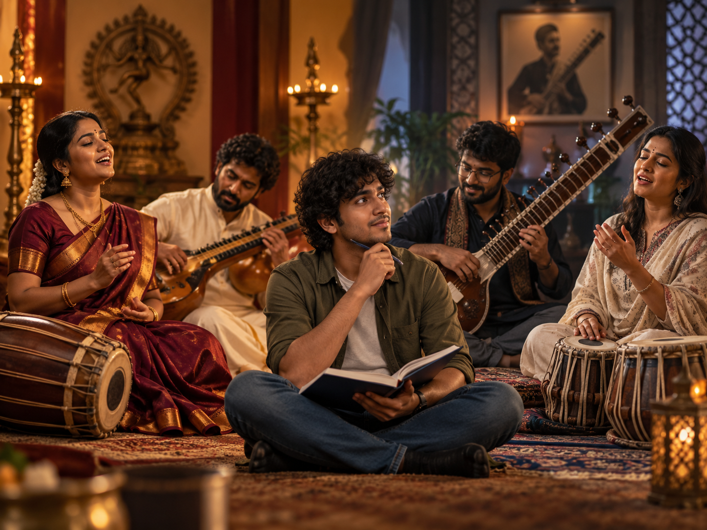 Carnatic and Hindustani musicians learning together