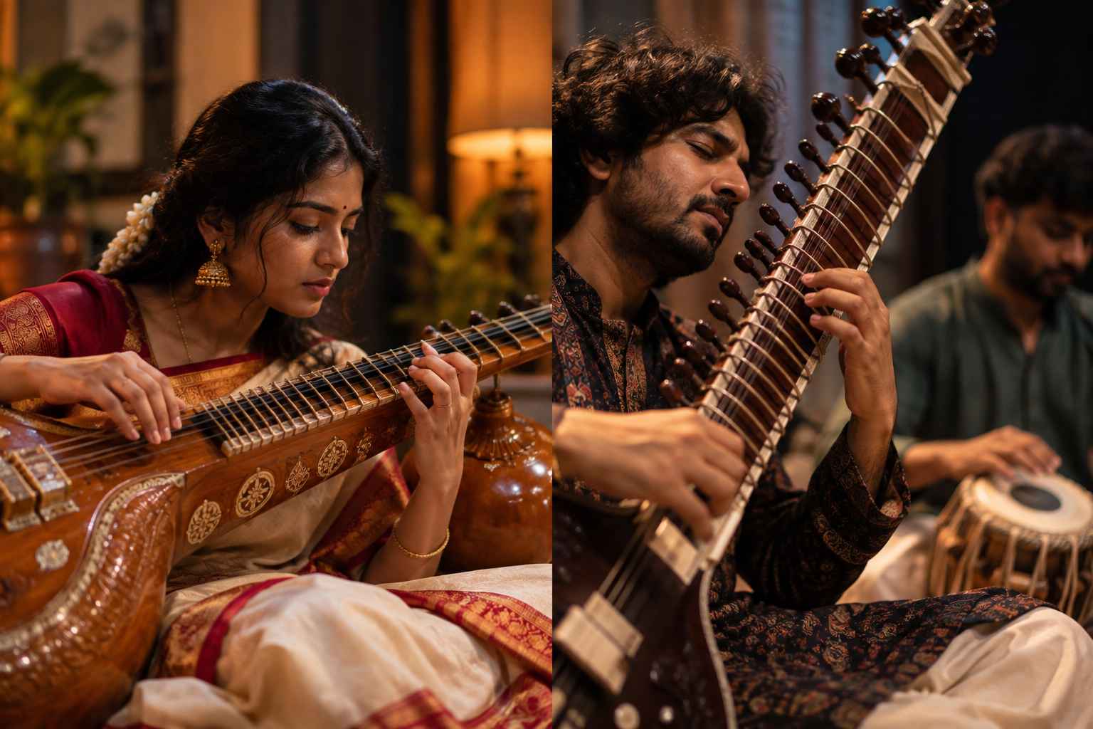 Close-up comparison of Carnatic gamaka and Hindustani meend practice