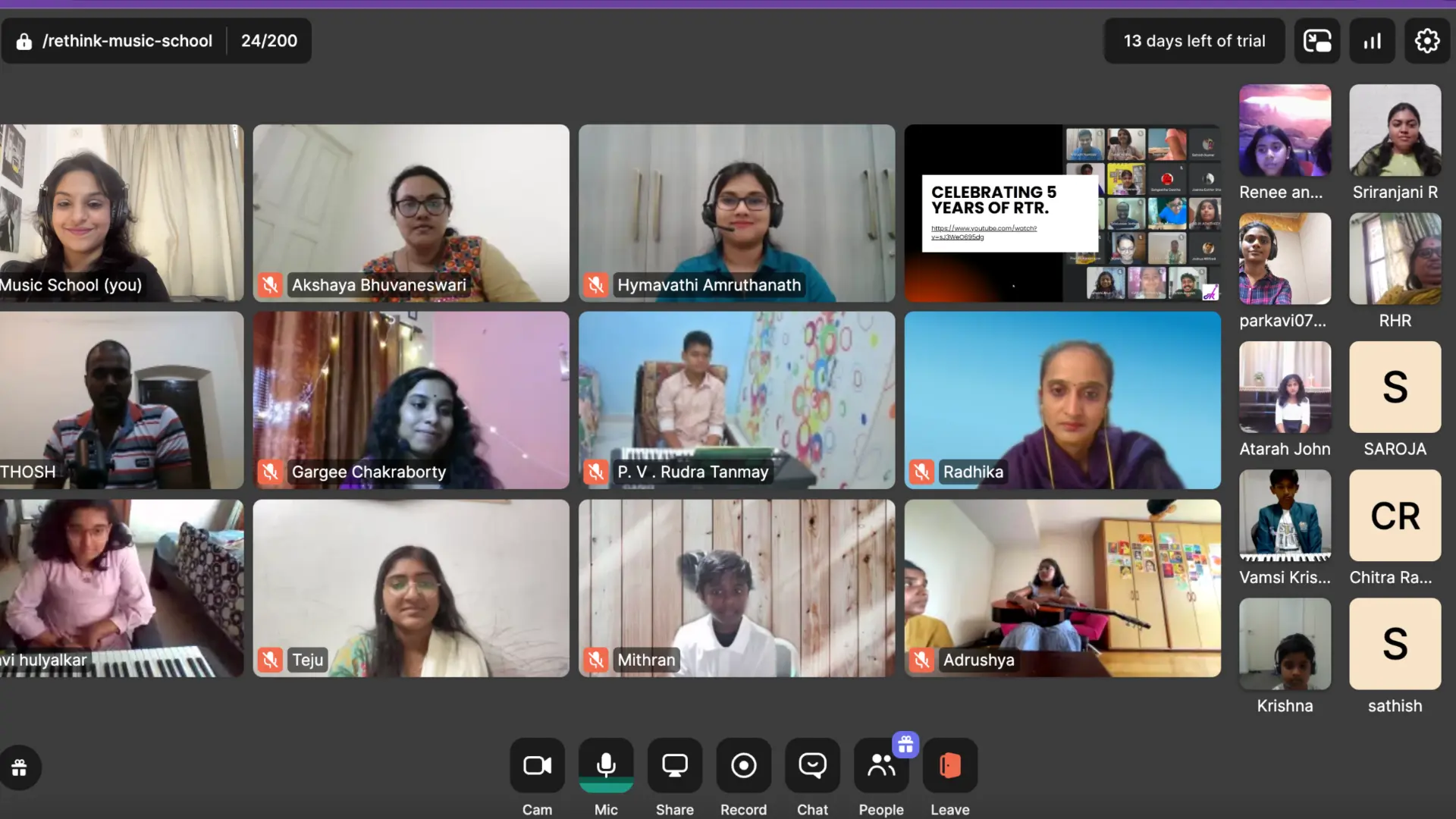 Online music students and educators meeting together